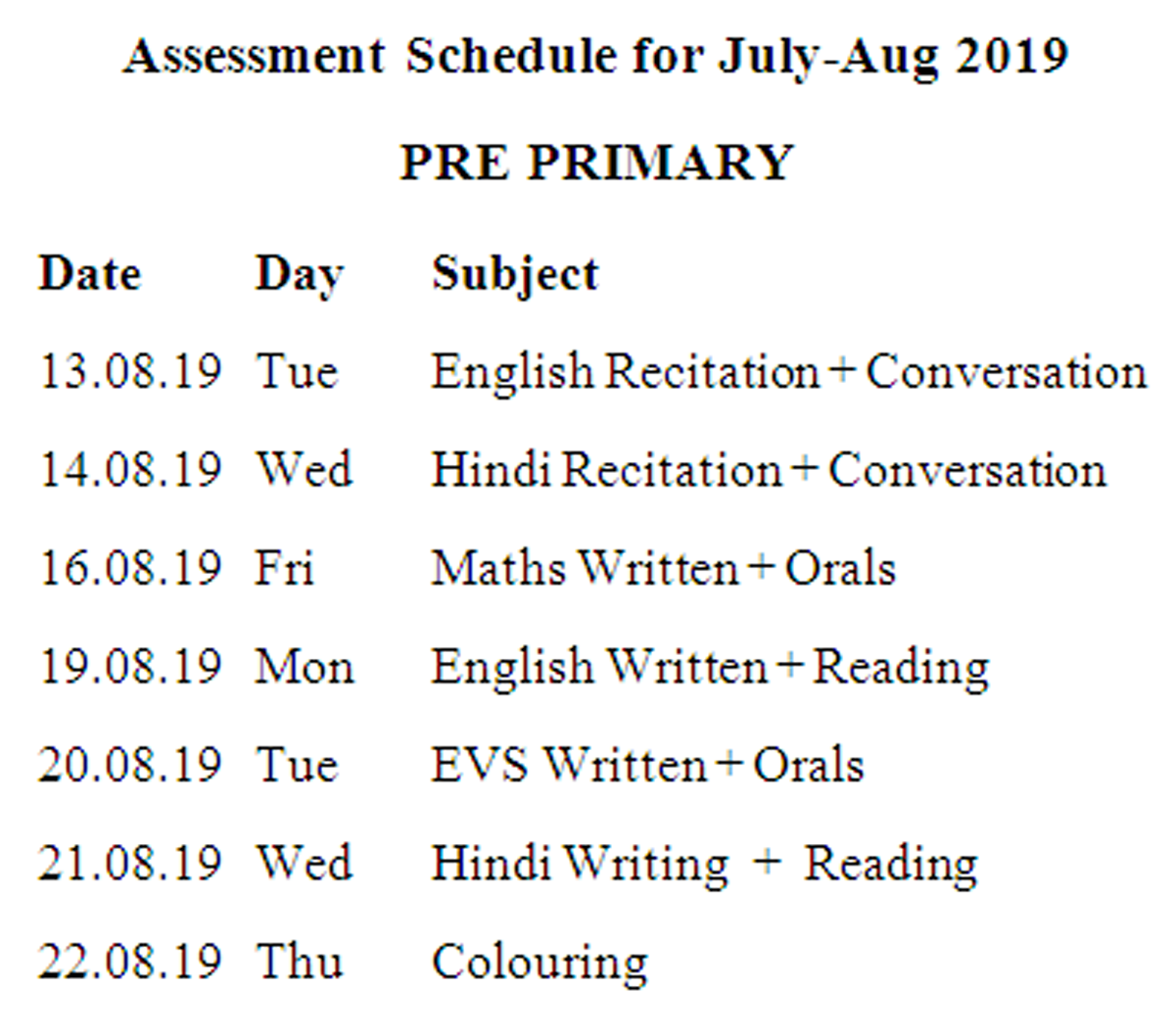 Pre Primary